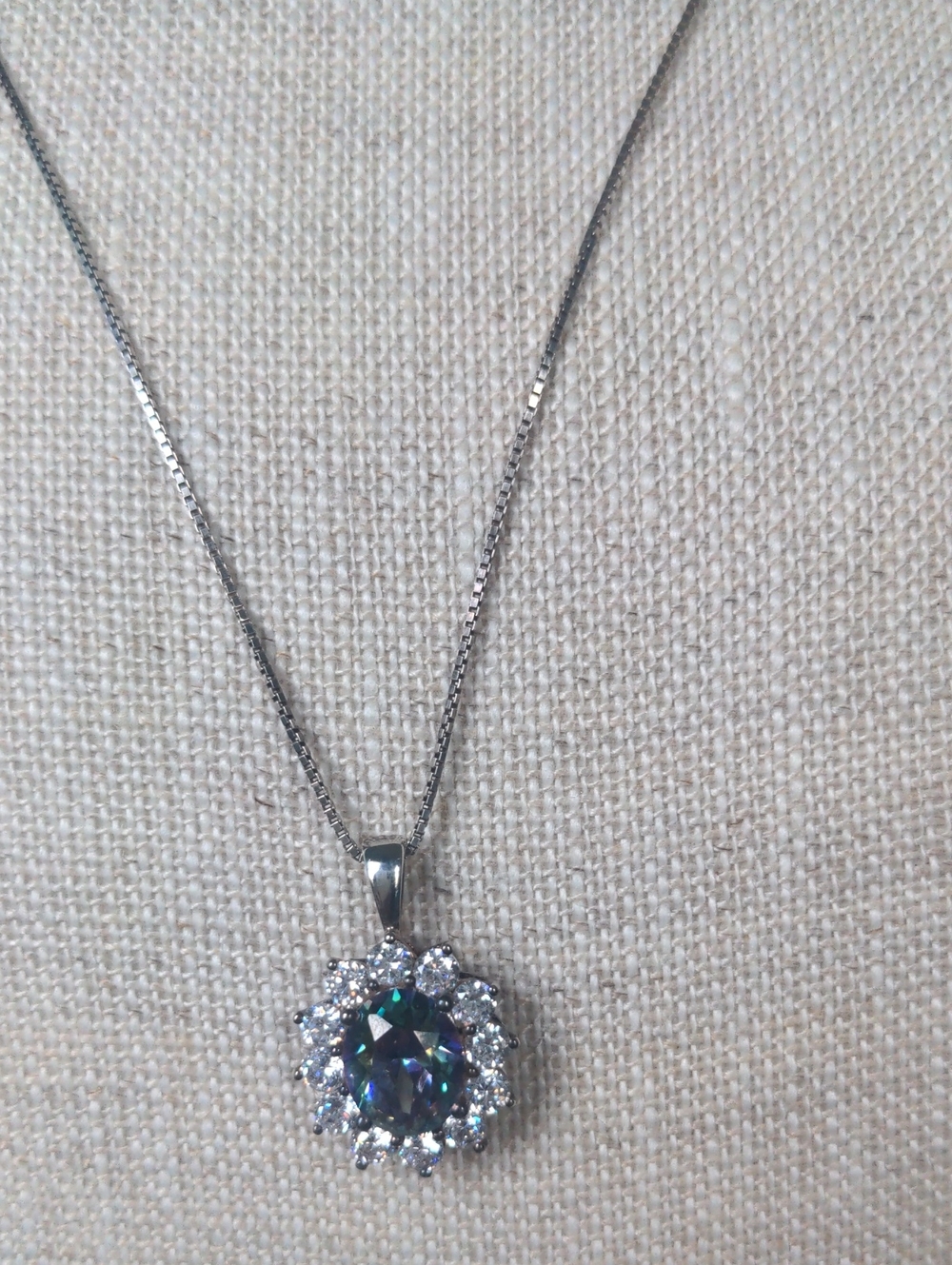 New QVC Mystic Quartz pendant necklace.  Sterling Silver. 20" Box chain, Giftbox